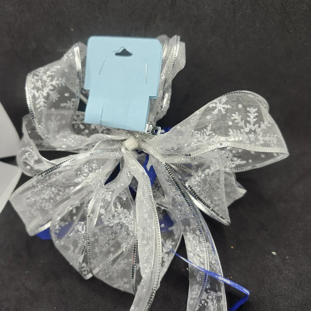 Handmade Polar Bear Snowflake Hair Barrette Clip  Blue, White & Silver Hair Bow